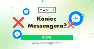 Ikona Messengera na tle z napisem Meta zamyka Messenger Desktop 2025